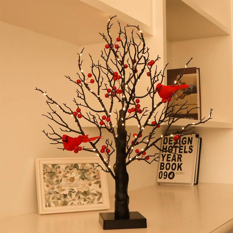 Sfeervolle Lichtboom met Rode Vogels – Flexibele LED Decoratieboom