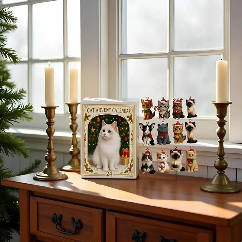 KattenKerst Adventskalender – 24 Feestelijke Acryl Kattenbeelden voor Kerstplezier