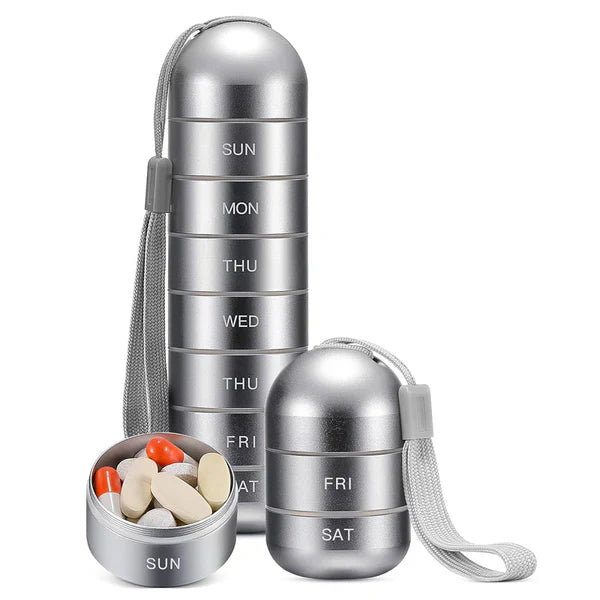 MediSafe Weekbox – Waterdichte Aluminium Pillendoos met 7 Compartimenten