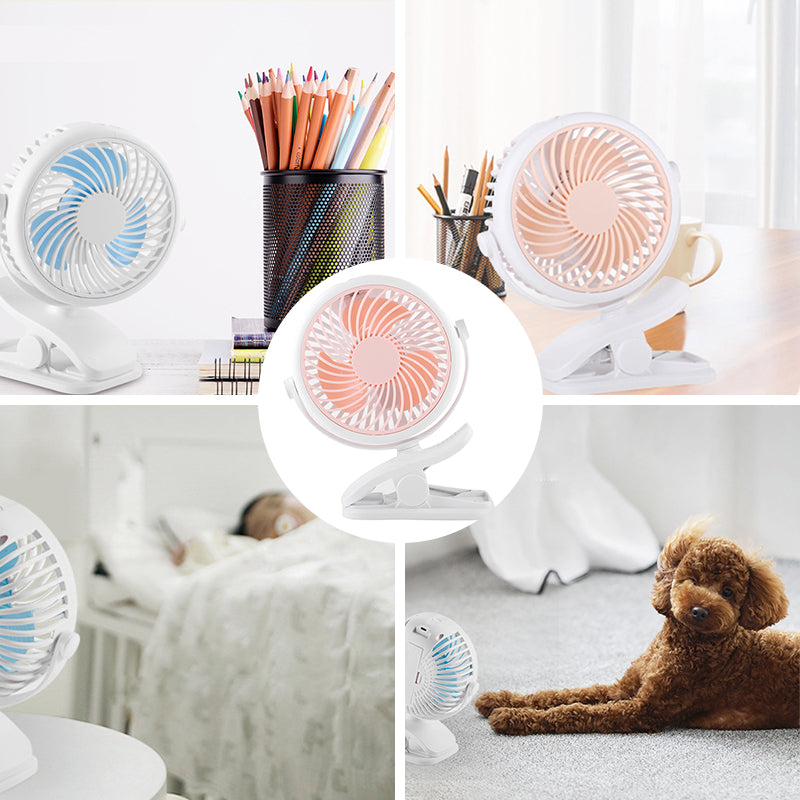 Draagbare Klemventilator met 360° Rotatie – USB & Oplaadbare Batterij
