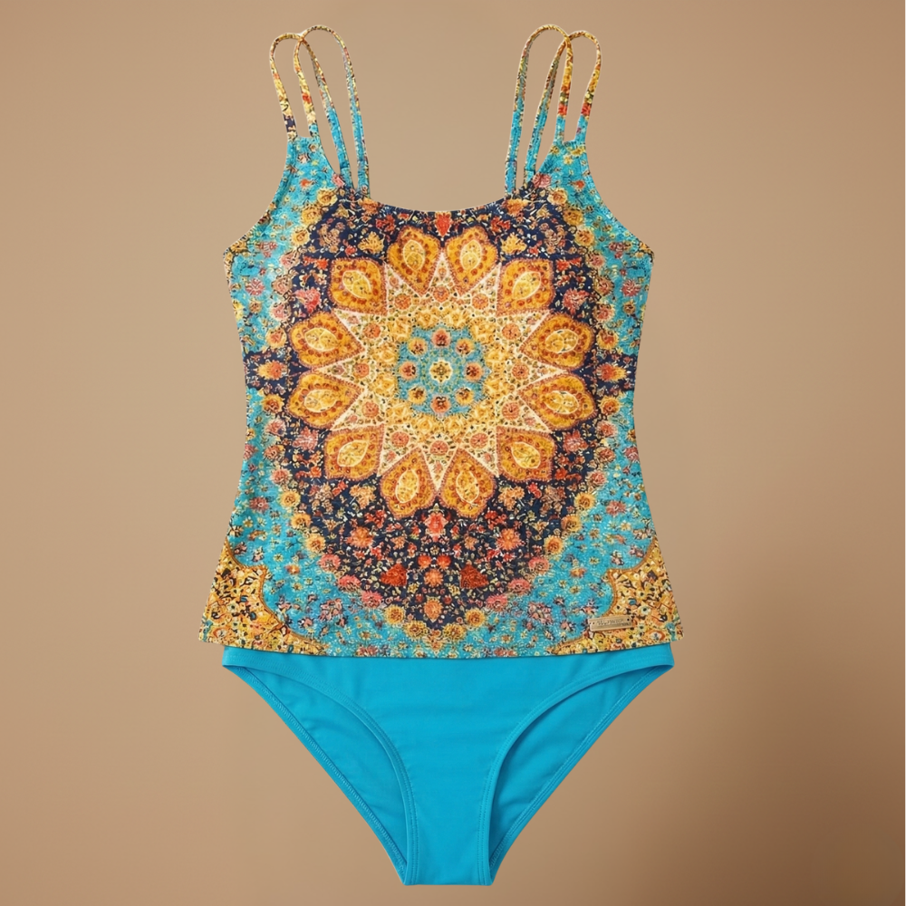 ZeeLuna Dames Tankini met Patroon en Tweedelig Ontwerp