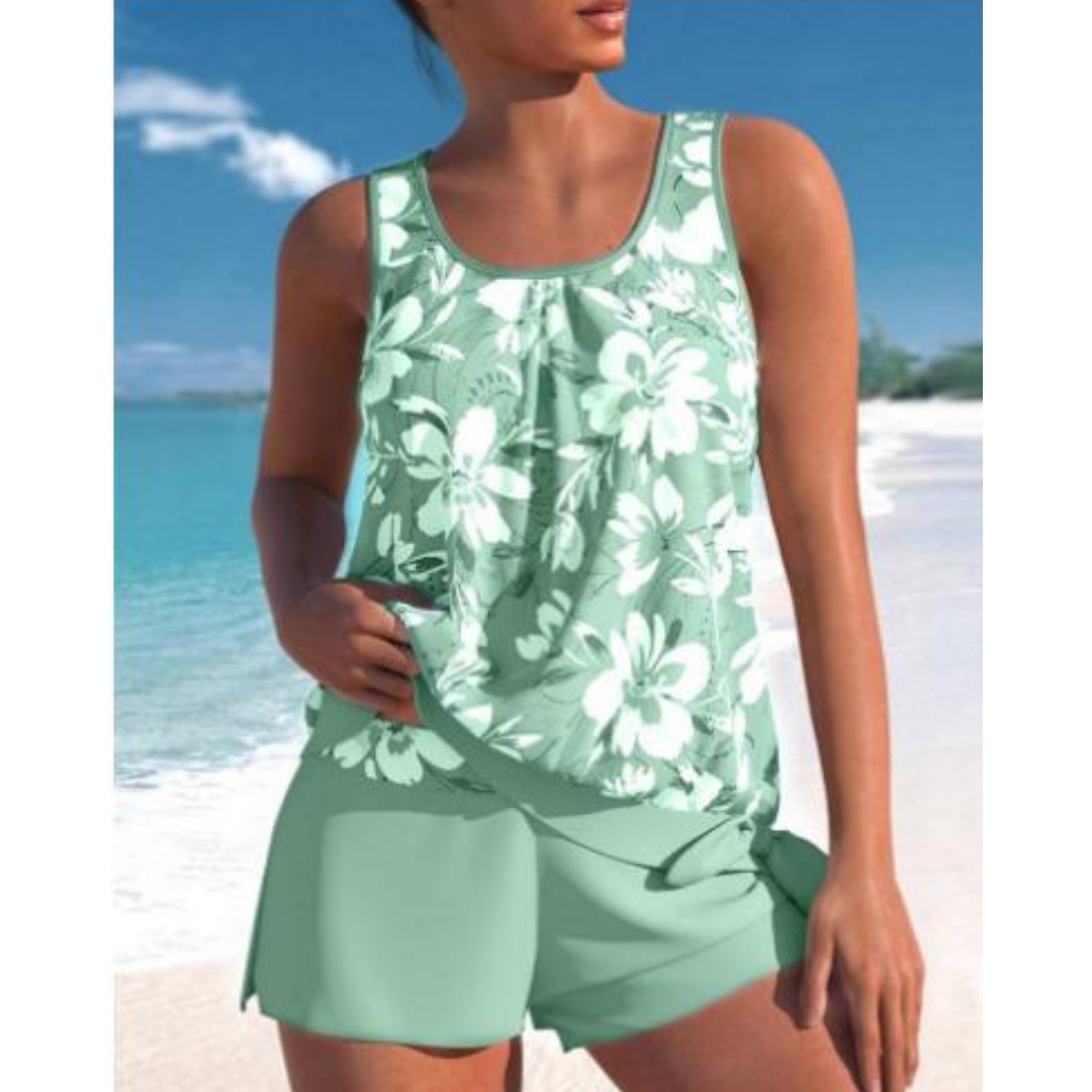 Adalina | Tweekleurig Tankini-set met Bloemenprint voor Dames