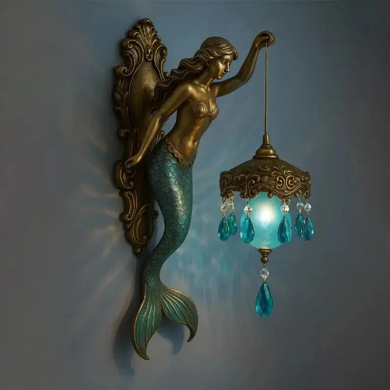 Elegante Barok Zeemeermin Wandlamp – Artistieke Maritieme Wandverlichting voor Sfeervolle Ruimtes