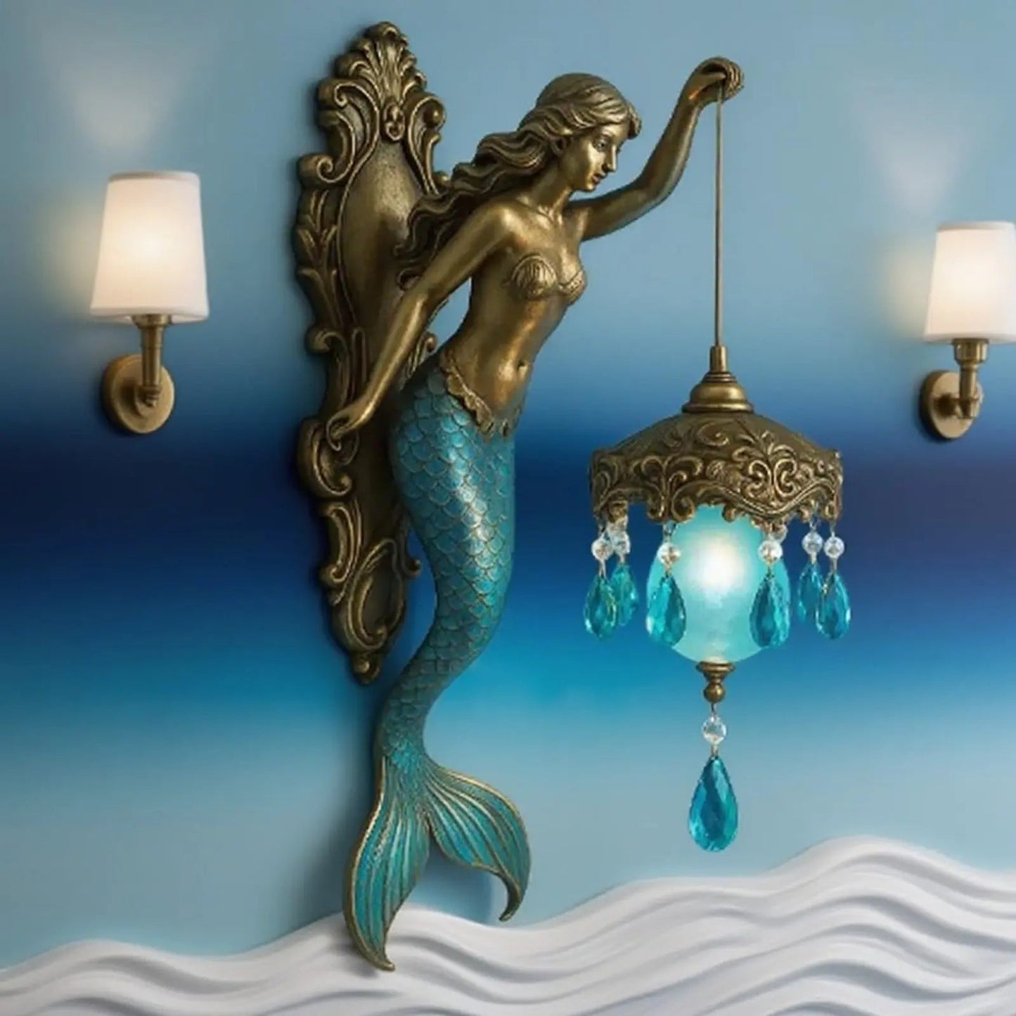 Elegante Barok Zeemeermin Wandlamp – Artistieke Maritieme Wandverlichting voor Sfeervolle Ruimtes