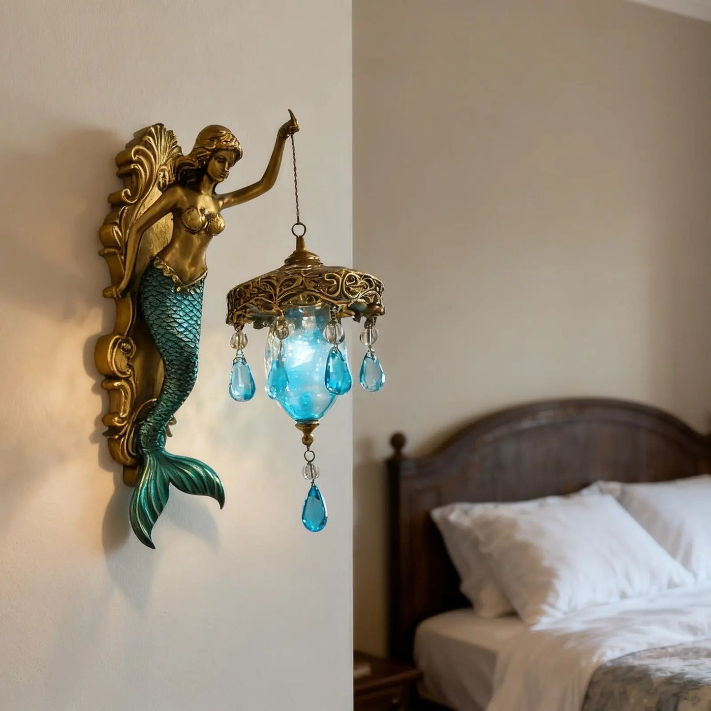 Elegante Barok Zeemeermin Wandlamp – Artistieke Maritieme Wandverlichting voor Sfeervolle Ruimtes
