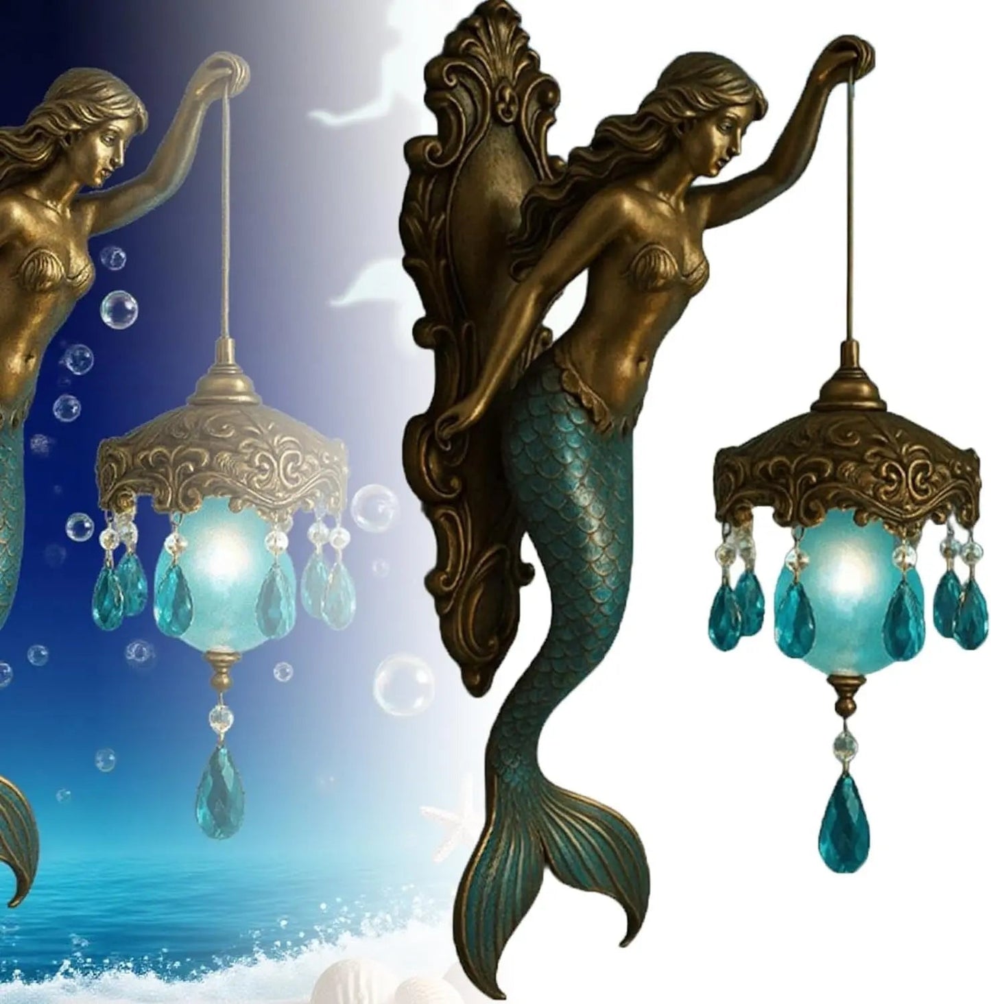 Elegante Barok Zeemeermin Wandlamp – Artistieke Maritieme Wandverlichting voor Sfeervolle Ruimtes