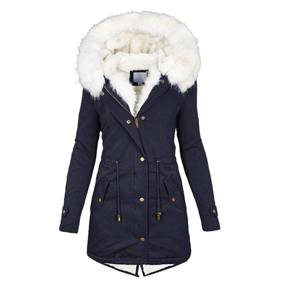 Warme Fleecegevoerde Winterjas Dames – Winddichte Lange Jas met Capuchon