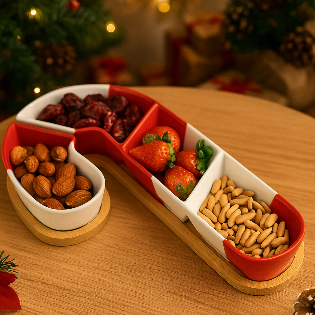 Canelora Suikerstaafjes-Servies – Feestelijk Dienblad met Bamboe Basis voor Snacks en Desserts