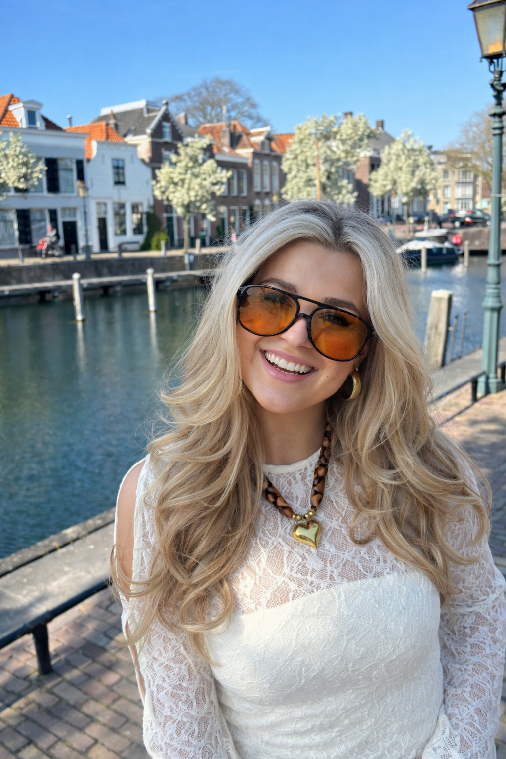 Oversized Aviator Zonnebril met Oranje Lenzen en UV Bescherming