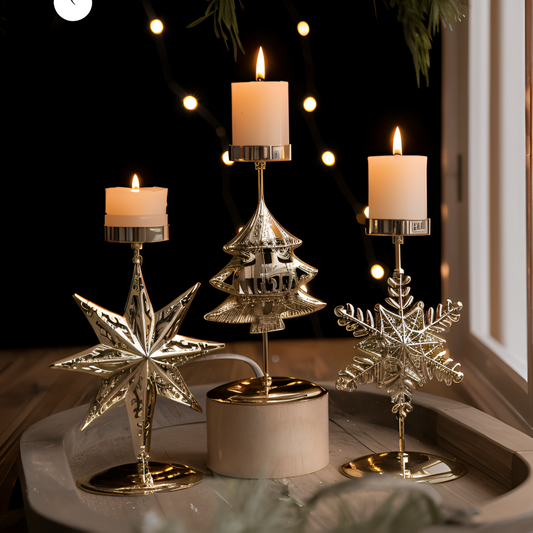 Vintage Gouden Kerst Kaarsenhouder – Sfeervolle Decoratieve Tafeldecoratie