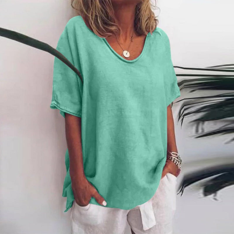 EasyFlow Loose Fit Top met Ronde Hals en Afgeronde Zoom
