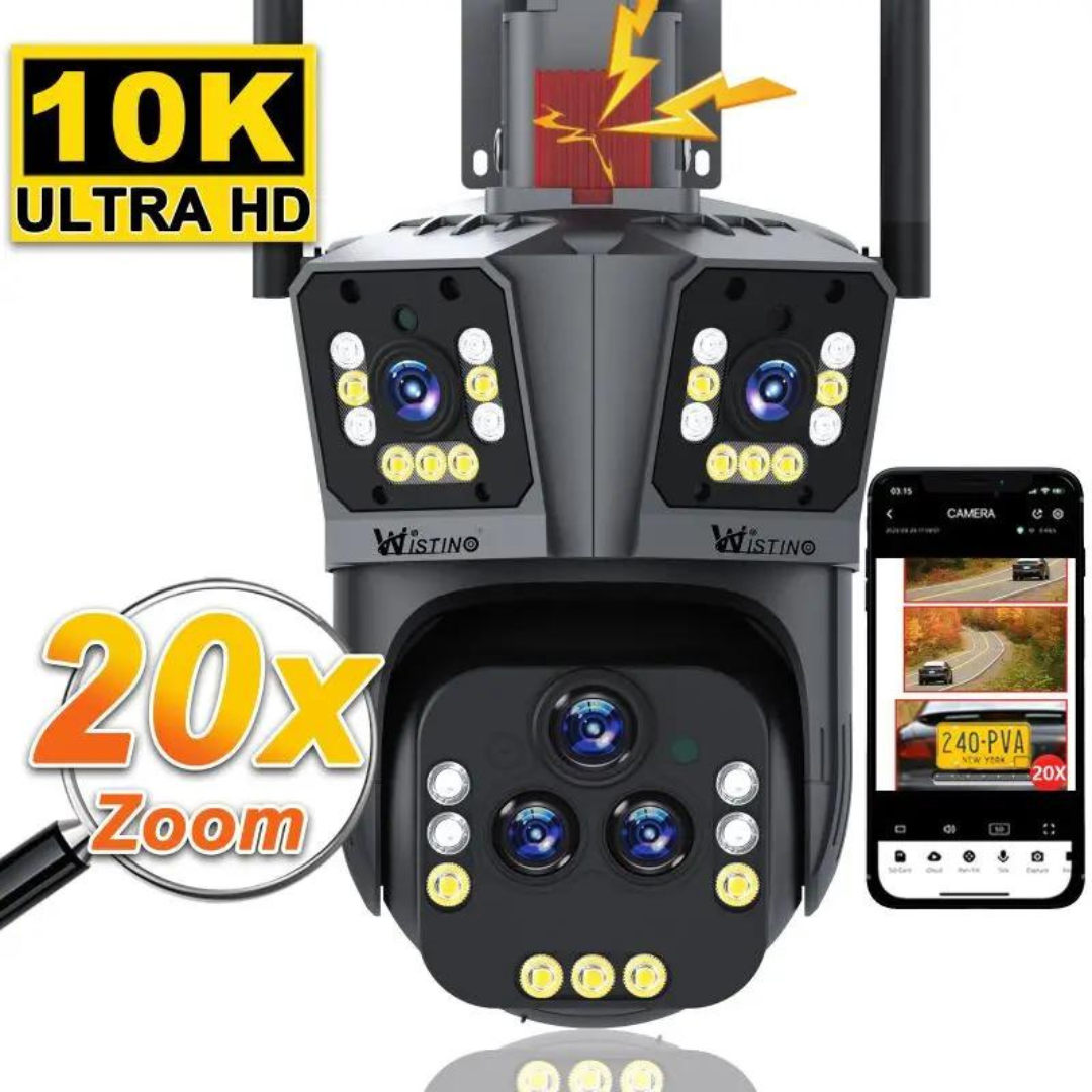 DualGuard Ultra 10K – 20MP Bewakingscamera met 5 Lenzen en 20x Zoom