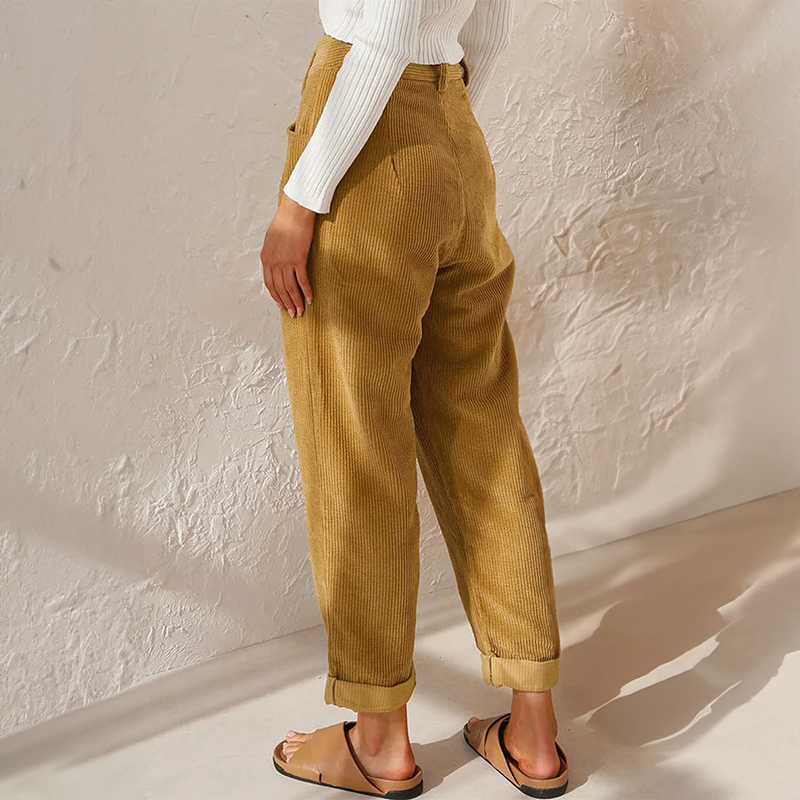 Comfort Chic Damescorduroy Broek met Rechte Pijpen