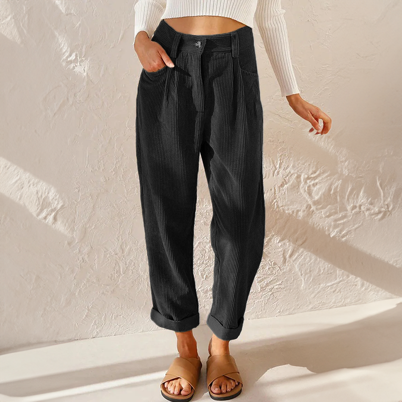 Comfort Chic Damescorduroy Broek met Rechte Pijpen