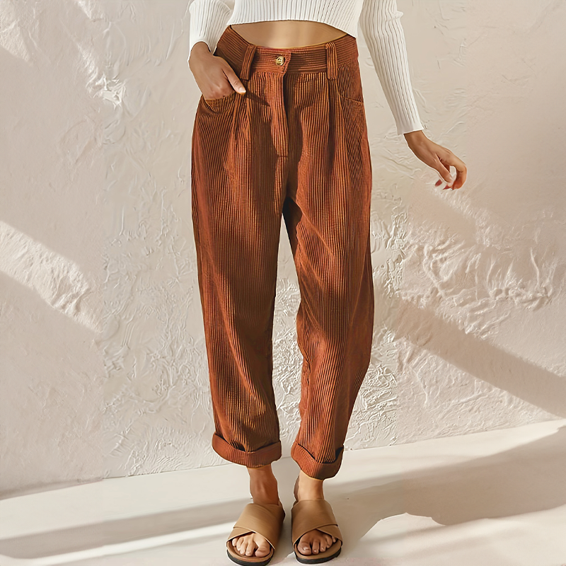 Comfort Chic Damescorduroy Broek met Rechte Pijpen