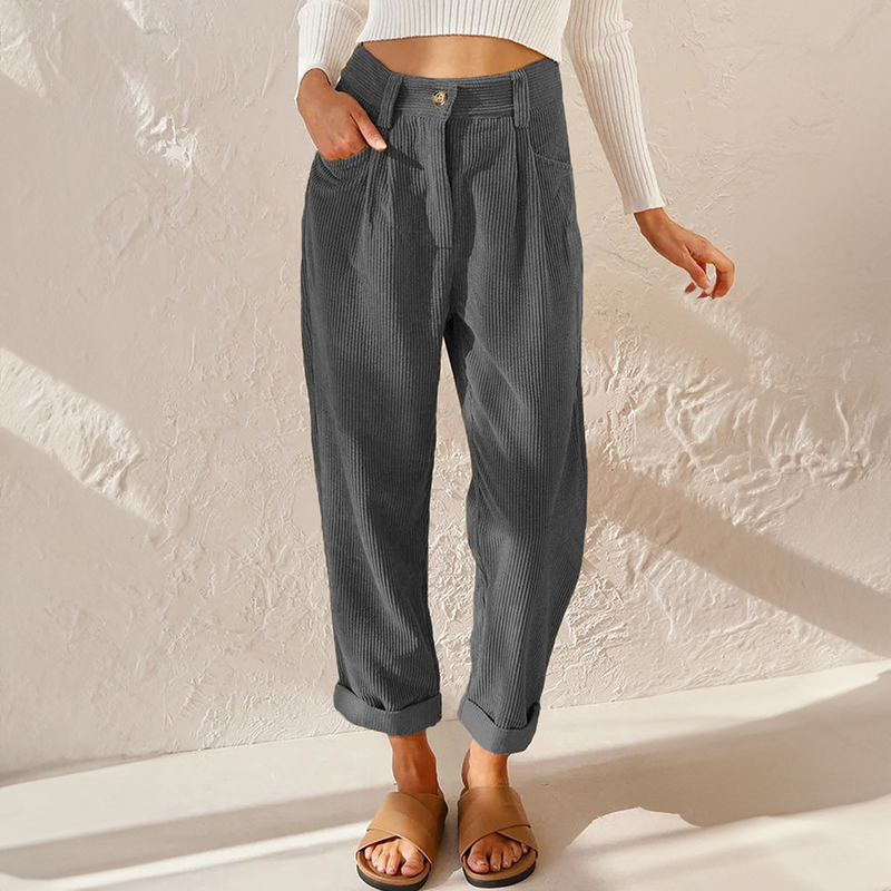 Comfort Chic Damescorduroy Broek met Rechte Pijpen