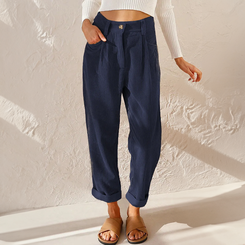 Comfort Chic Damescorduroy Broek met Rechte Pijpen