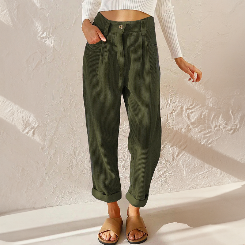 Comfort Chic Damescorduroy Broek met Rechte Pijpen