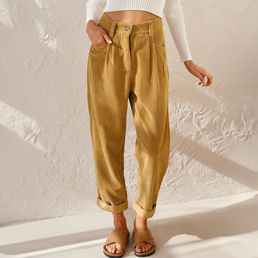 Comfort Chic Damescorduroy Broek met Rechte Pijpen