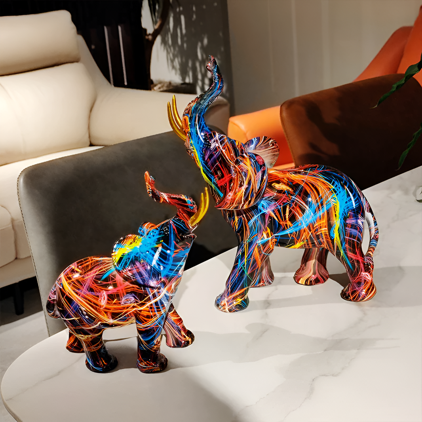 KleurKracht Olifantenbeeld – Decoratief Standbeeld met Levendige Patronen