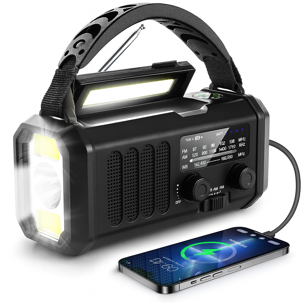 Noodgolf Crisisradio – Noodradio met Powerbank, LED Zaklamp, Dynamo en Kompas