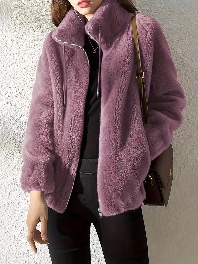 CozyCharm Dames Teddy Jas – Warme Fleecejas met Rits en Trekkoord
