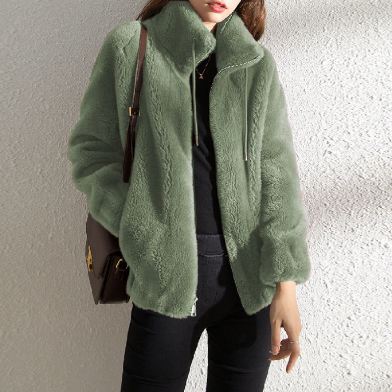 CozyCharm Dames Teddy Jas – Warme Fleecejas met Rits en Trekkoord