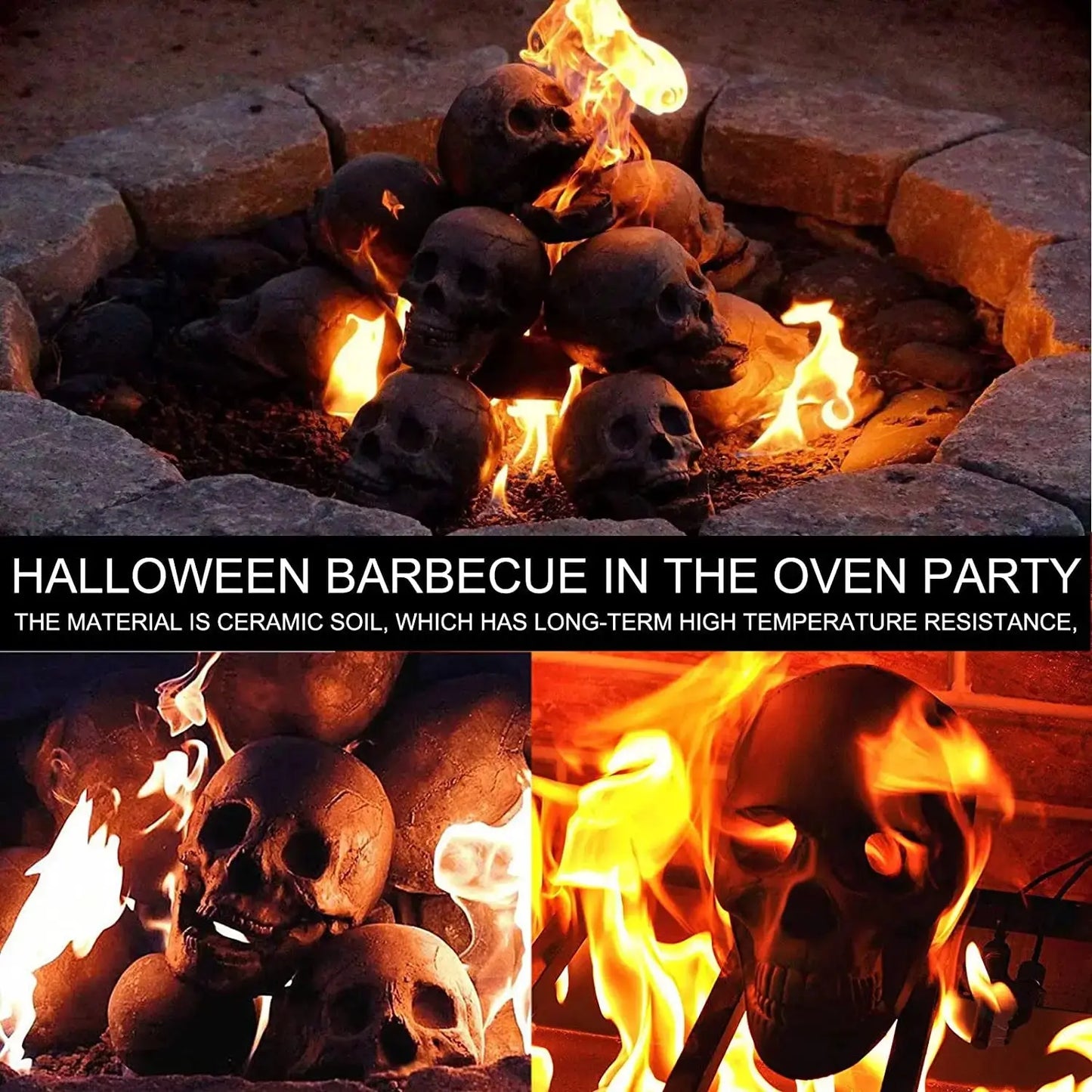 SkullFire Ornament – Vuurvast Schedelbeeldje van Hars voor Gothic & Halloween Decoratie