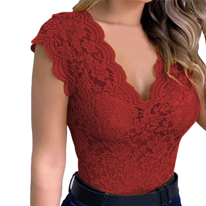 Gele Kanten Top voor Dames – Zomerse Kanten Blouse voor een Vrouwelijke en Elegante Look
