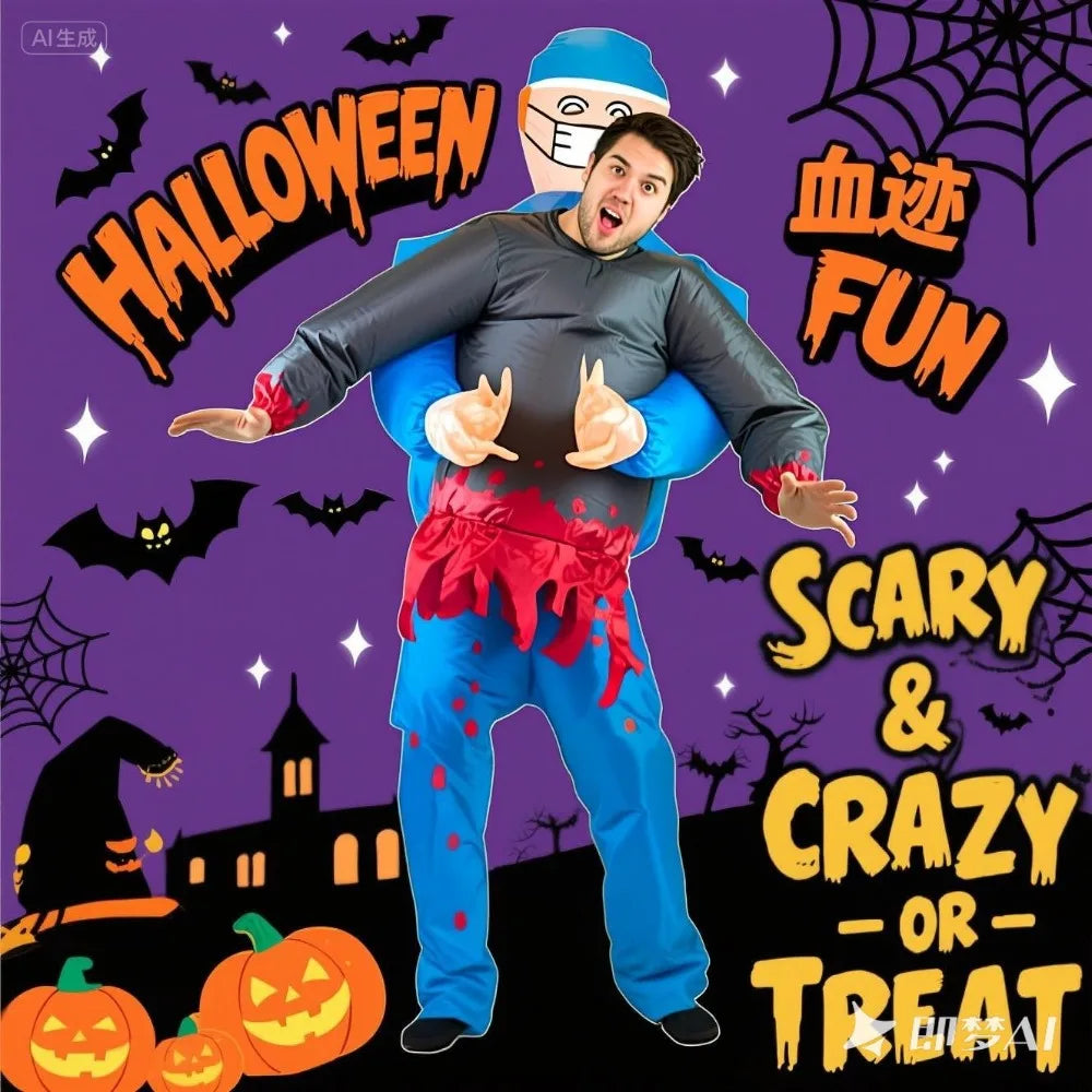 Opblaasbaar Halloween Chirurg Kostuum met Geest – Grappig & Griezelig Volwassenen Kostuum