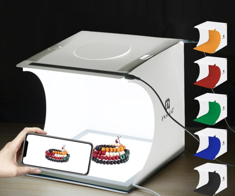 Mini Fotostudio "LumiCube" met LED-verlichting en 6 achtergronden
