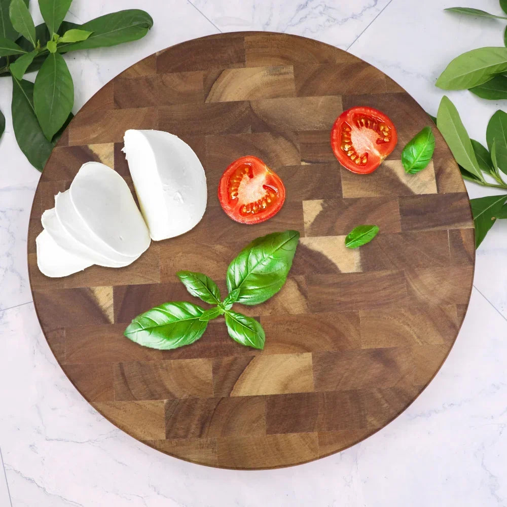 Ambachtelijke ronde acaciahouten snijplank 30cm - handgemaakt