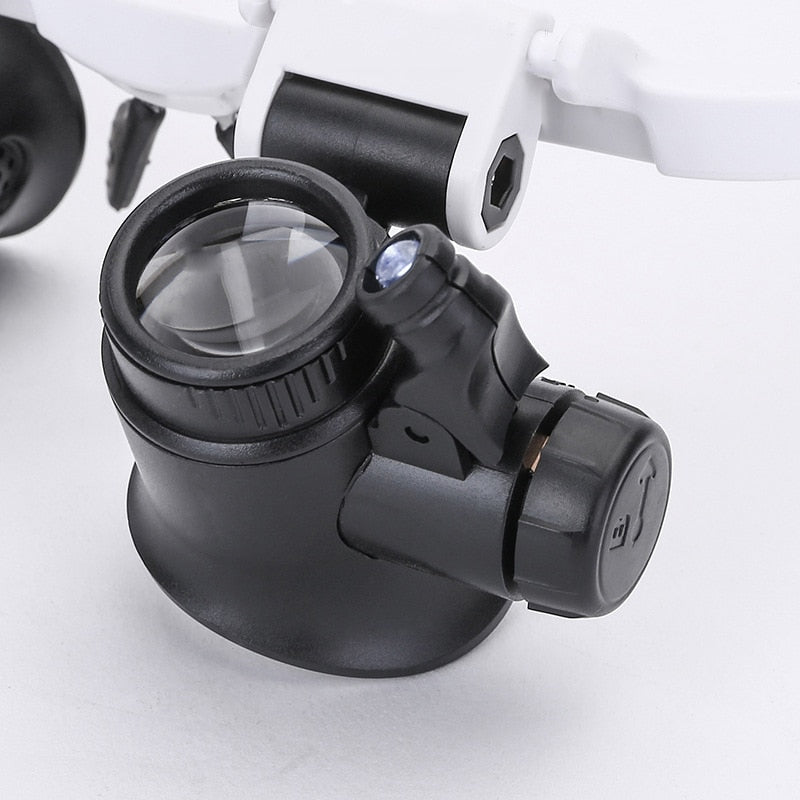 HD-Loupe met LED – voor gedetailleerd werk – met verwisselbare objectieftubes – verstelbare hoofdband – vergroting 8x, 15x, 23x – wandklok