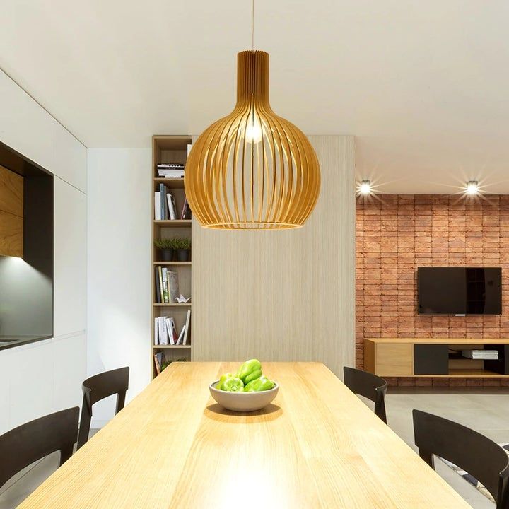 Handgemaakte Houten Hanglamp - Warm en Modern