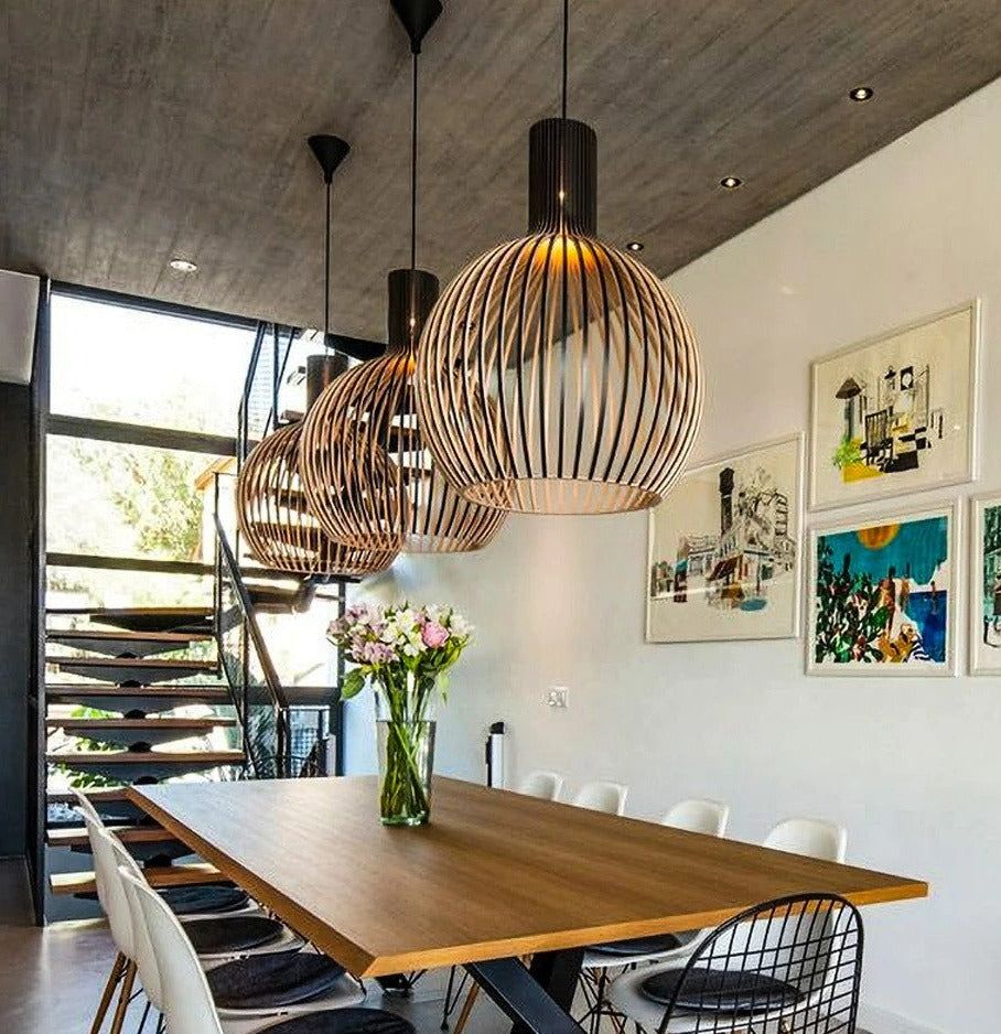Handgemaakte Houten Hanglamp - Warm en Modern