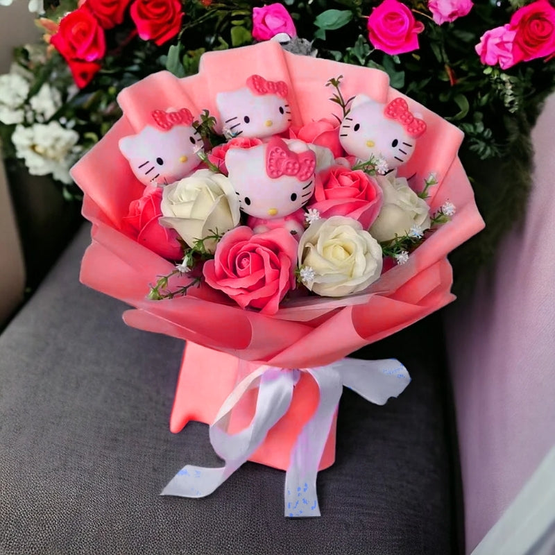 Schattig Kitty Bloemenboeket – Duurzaam Cadeau voor Elke Gelegenheid