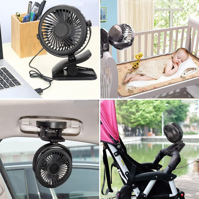 Draagbare Klemventilator met 360° Rotatie – USB & Oplaadbare Batterij