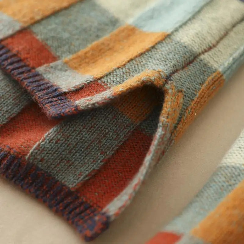 CashLoom Kasjmier Trui – Patchwork Damestrui met Rolkraag en Duurzaam Design