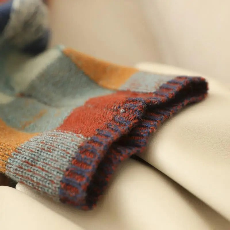 CashLoom Kasjmier Trui – Patchwork Damestrui met Rolkraag en Duurzaam Design