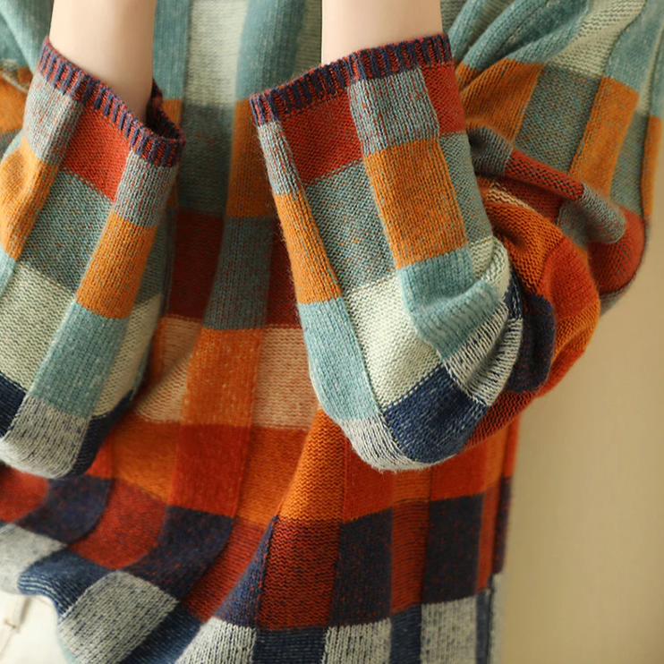 CashLoom Kasjmier Trui – Patchwork Damestrui met Rolkraag en Duurzaam Design