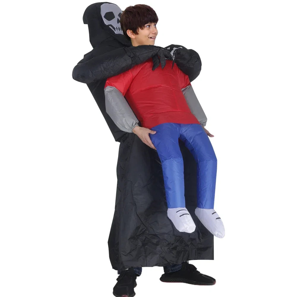 Opblaasbaar Spookkostuum met Zwarte Robe en Masker – Halloween Uniseks Outfit