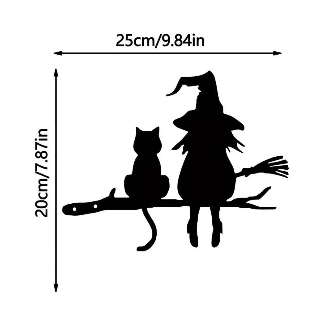 HeksenKat Tuinbeeld – Metalen Heks & Kat Silhouet voor Buiten