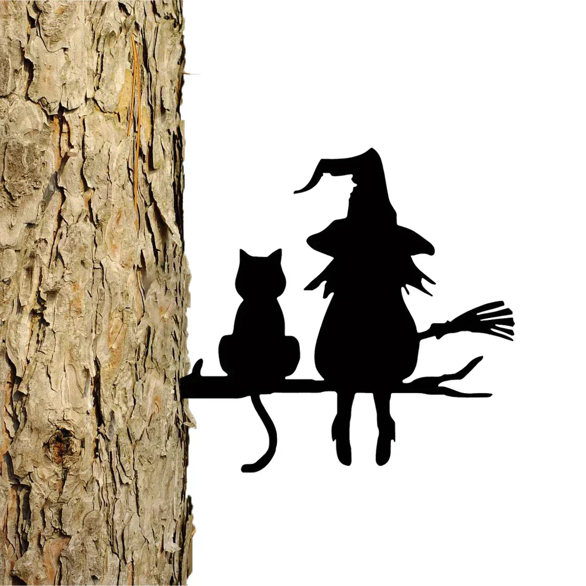 HeksenKat Tuinbeeld – Metalen Heks & Kat Silhouet voor Buiten