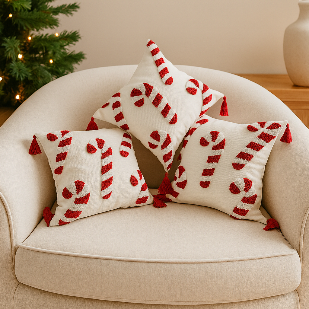 Jollora Kerst Kussenhoes – Snoepstokmotief voor Feestelijke en Gezellige Sfeer