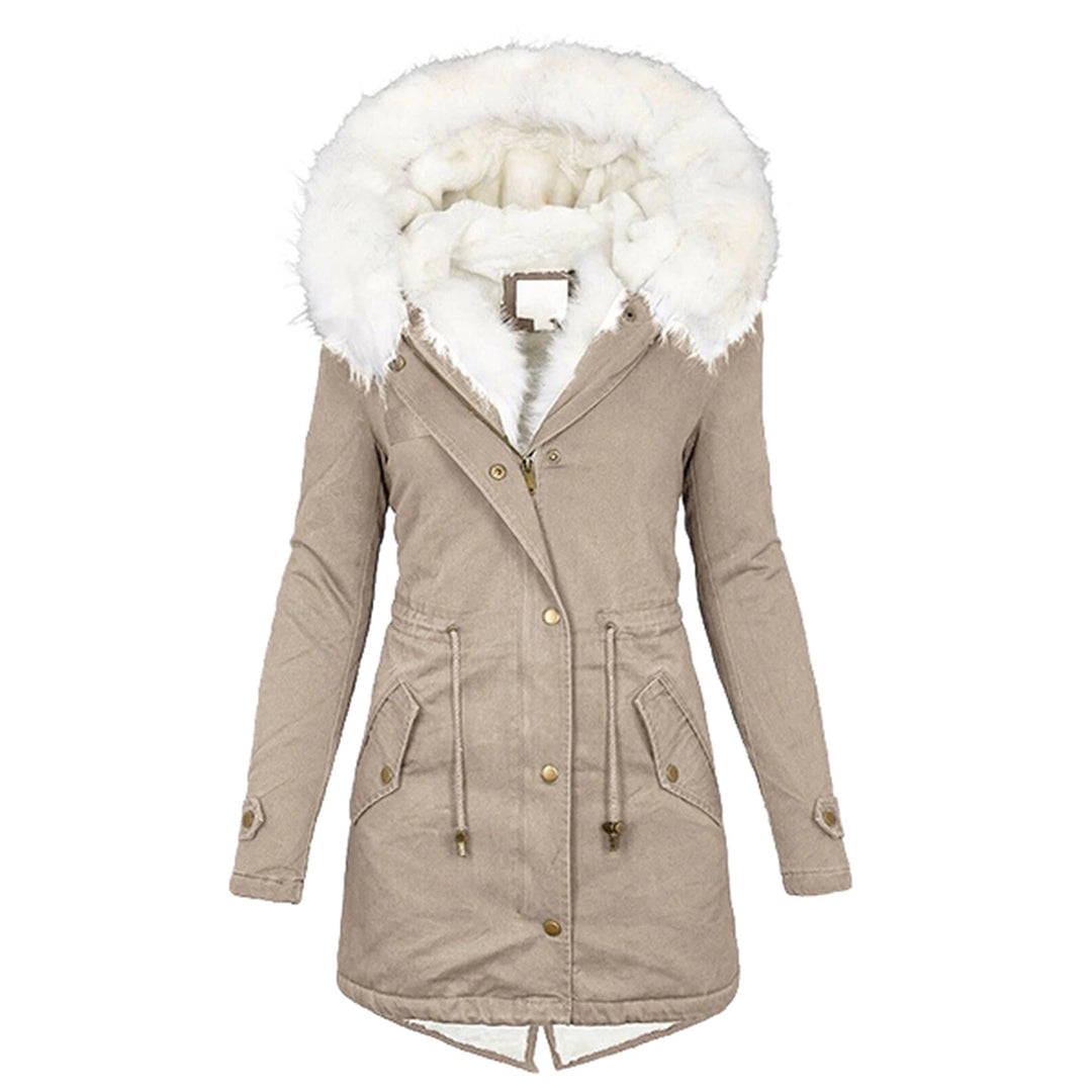 Warme Fleecegevoerde Winterjas Dames – Winddichte Lange Jas met Capuchon
