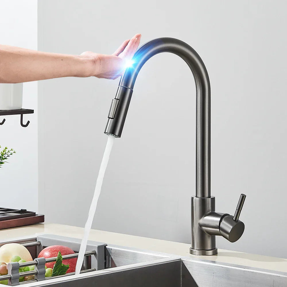 AquaTouch Sensor Keukenkraan – Uittrekbare Kraan met Geborsteld Nikkel & Slimme Bediening