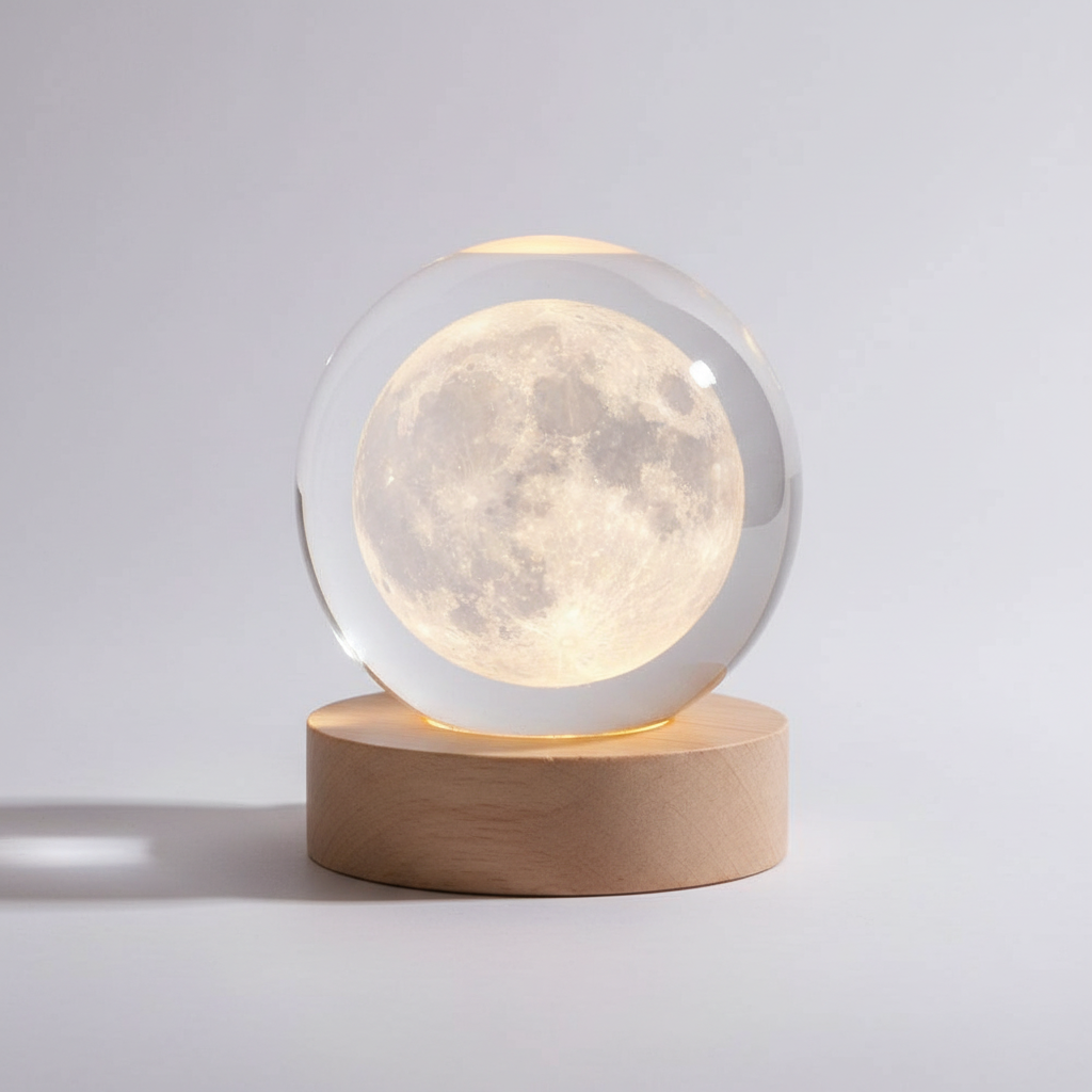 AstroGlobe 3D Lamp – Bolvormige Houten Tafellamp met Warm LED Licht en Planetenontwerp