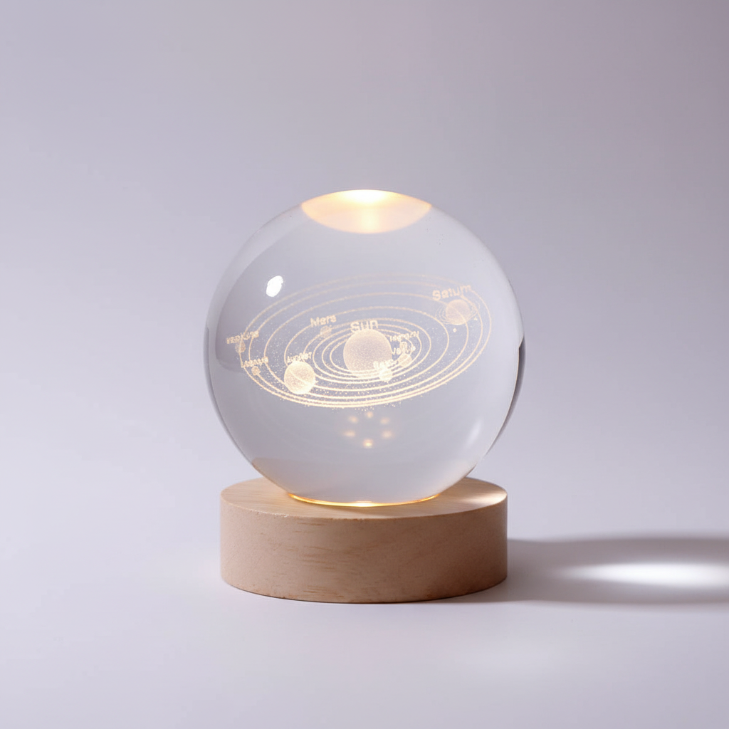 AstroGlobe 3D Lamp – Bolvormige Houten Tafellamp met Warm LED Licht en Planetenontwerp