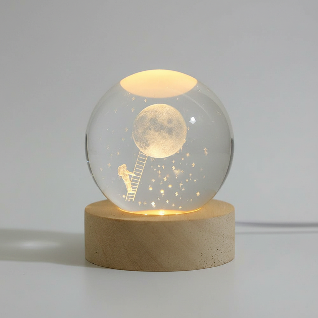 AstroGlobe 3D Lamp – Bolvormige Houten Tafellamp met Warm LED Licht en Planetenontwerp