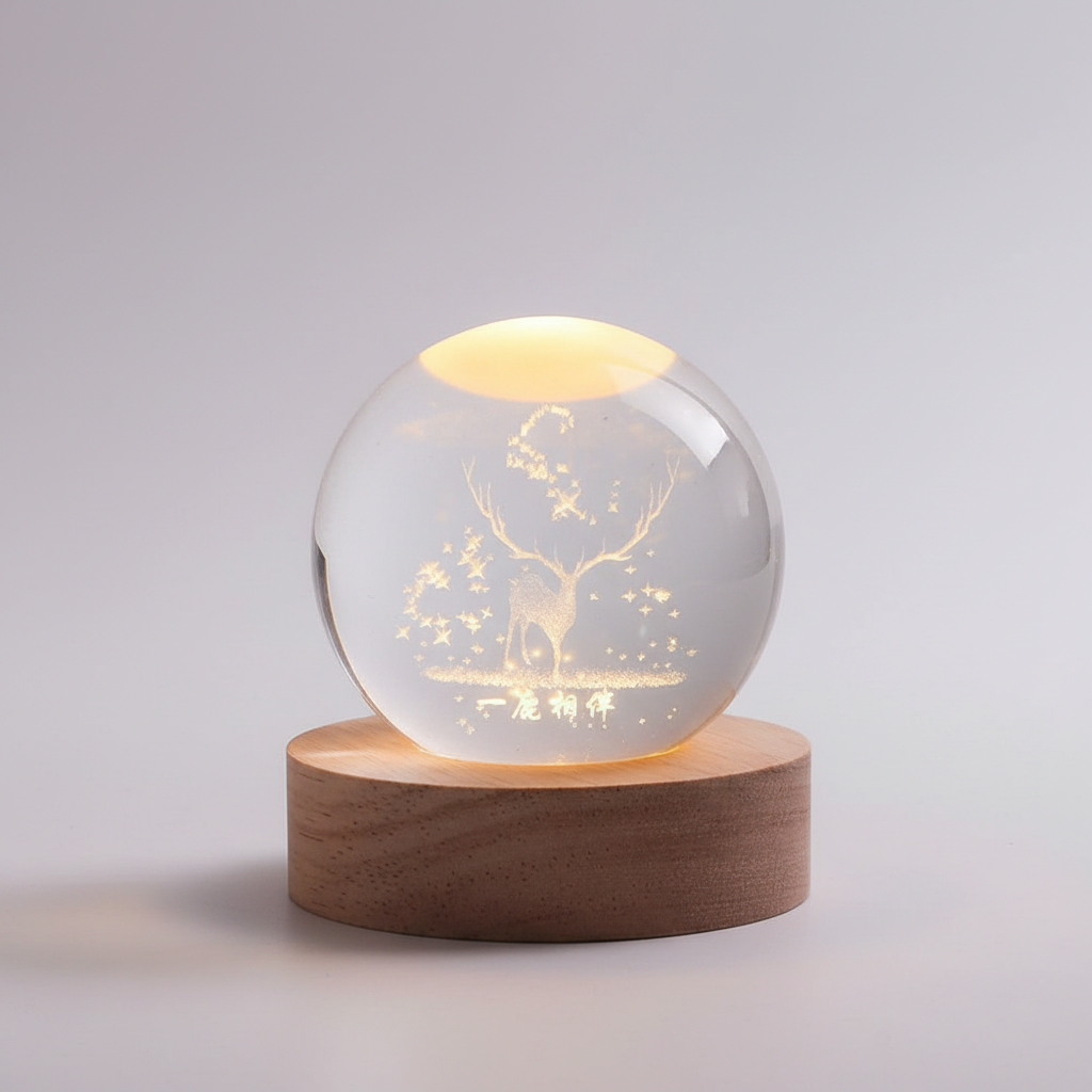 AstroGlobe 3D Lamp – Bolvormige Houten Tafellamp met Warm LED Licht en Planetenontwerp